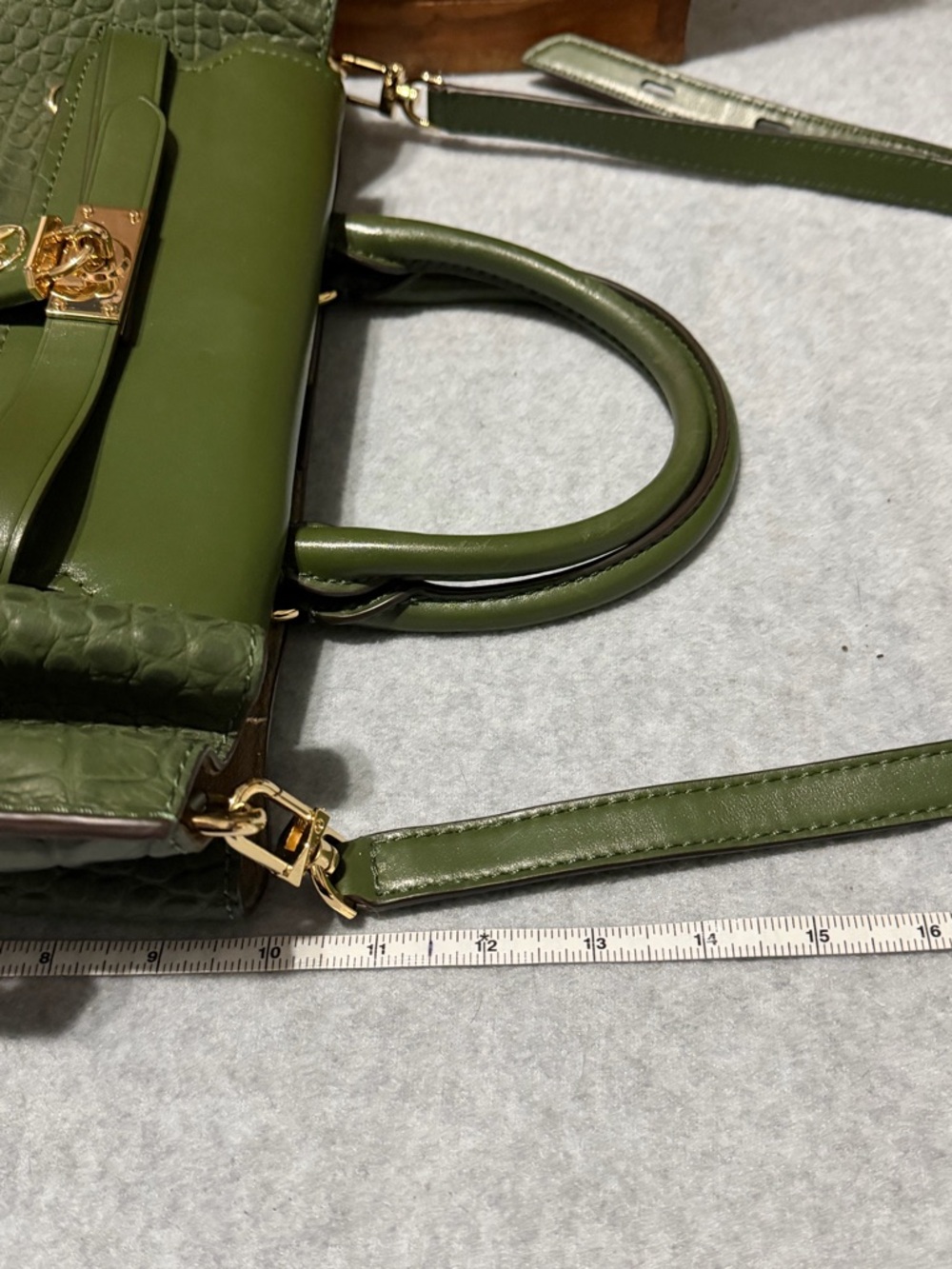 Michael Kors Hamilton Legacy Large Green Croc-Embossed Satchel Tote Bag Purse - Picture 12 of 13